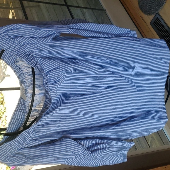 Michael Michael Kors White Blue Striped Puff Sleeve On/Off Shoulder Sz XL Blouse - Picture 4 of 9